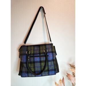 Mucros Weavers Wool‎ Tartan Handbag 13"x10" Plaid Purse Leather Strap Ireland